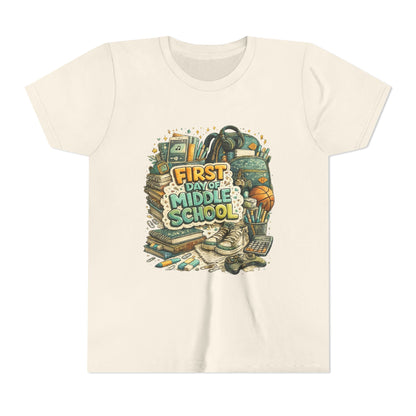 Youth Tee — "First Day of Middle School" Back-to-School Graphic Shirt