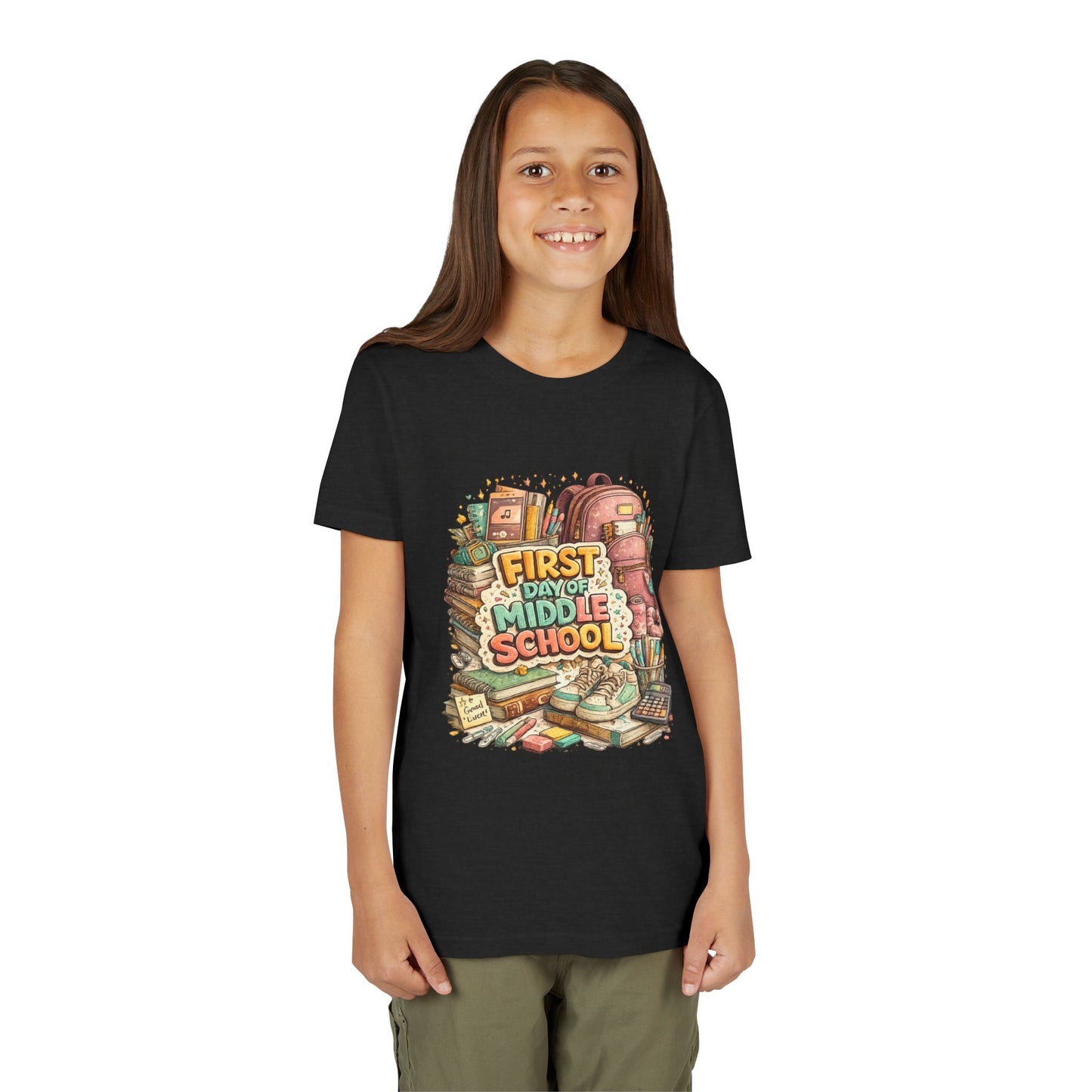 Youth Tee — "First Day of Middle School" Back-to-School Graphic Shirt