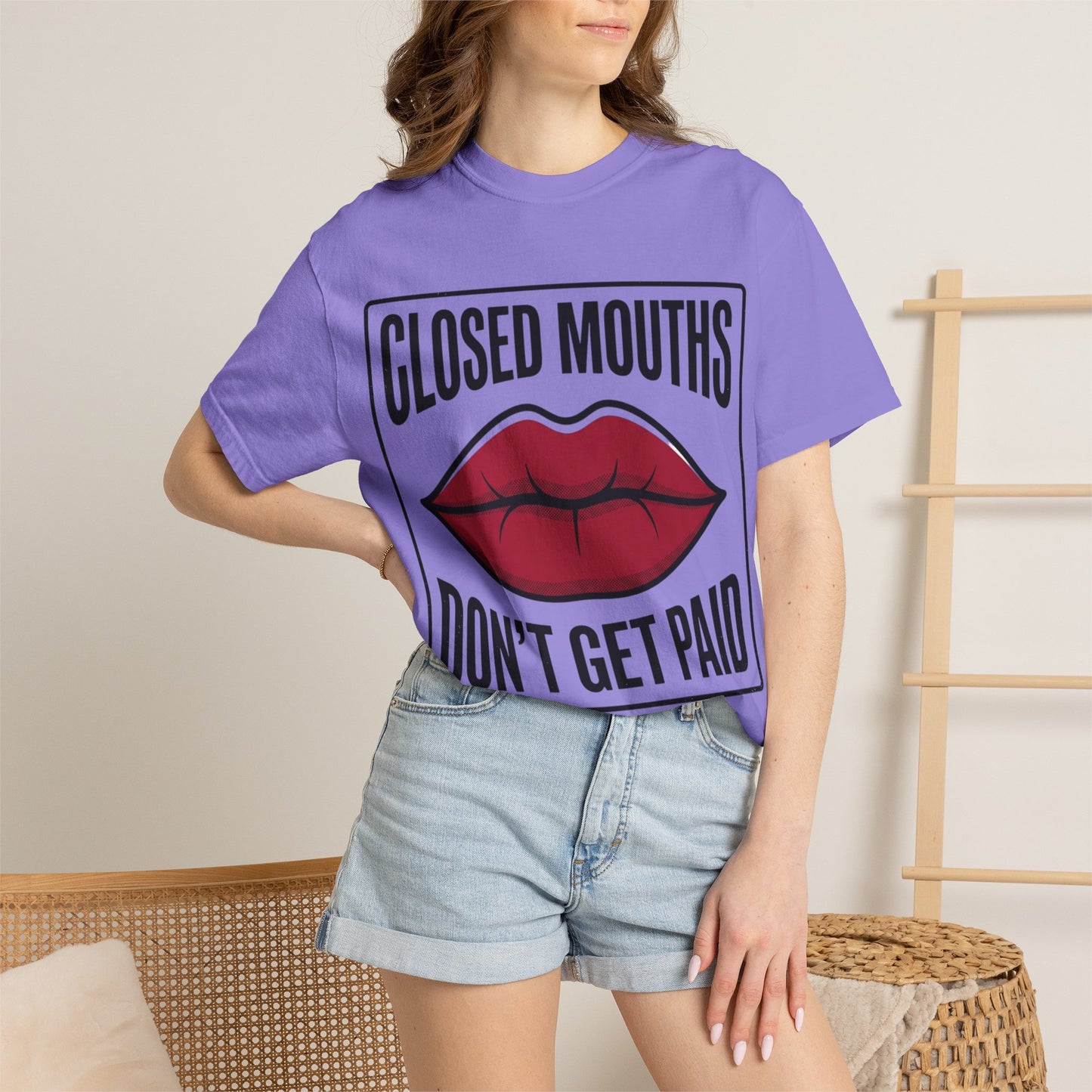 Graphic T-Shirt — "Closed Mouths Don’t Get Paid" Red Lips Statement Tee