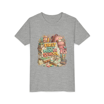 Youth Tee — "First Day of Middle School" Back-to-School Graphic Shirt