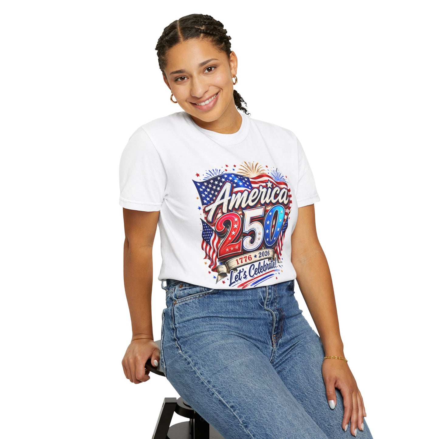 America 250 Celebration T-Shirt — "America 250: 1776–2026, Let's Celebrate" Patriotic Independence Day Tee