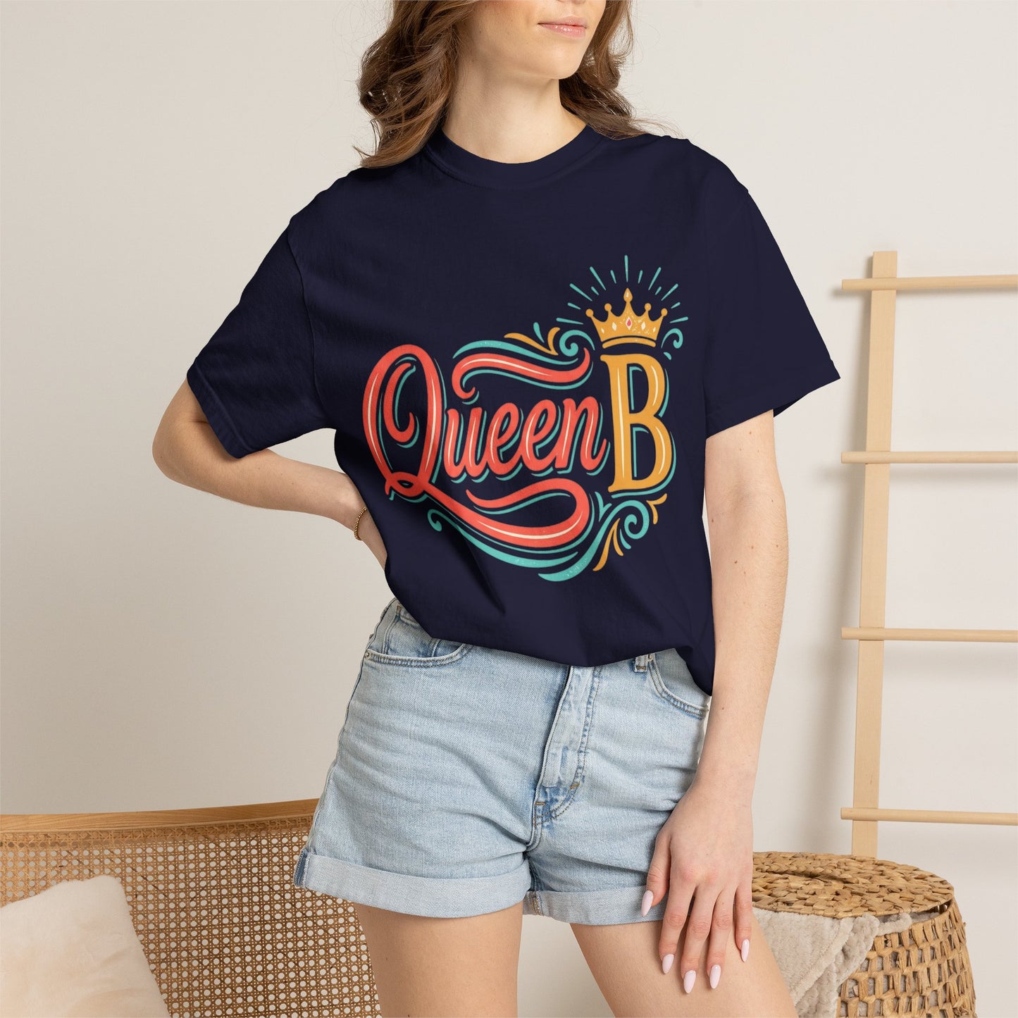 Queen B T-Shirt — Colorful Script Graphic Tee with Crown