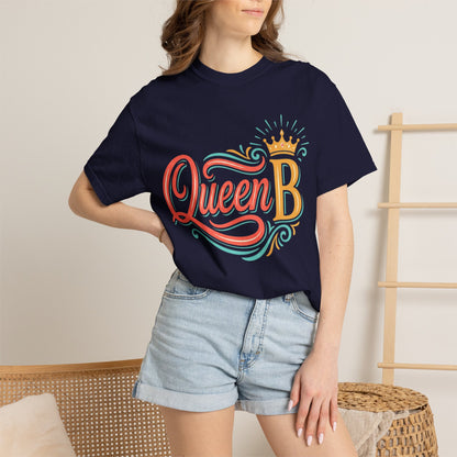 Queen B T-Shirt — Colorful Script Graphic Tee with Crown
