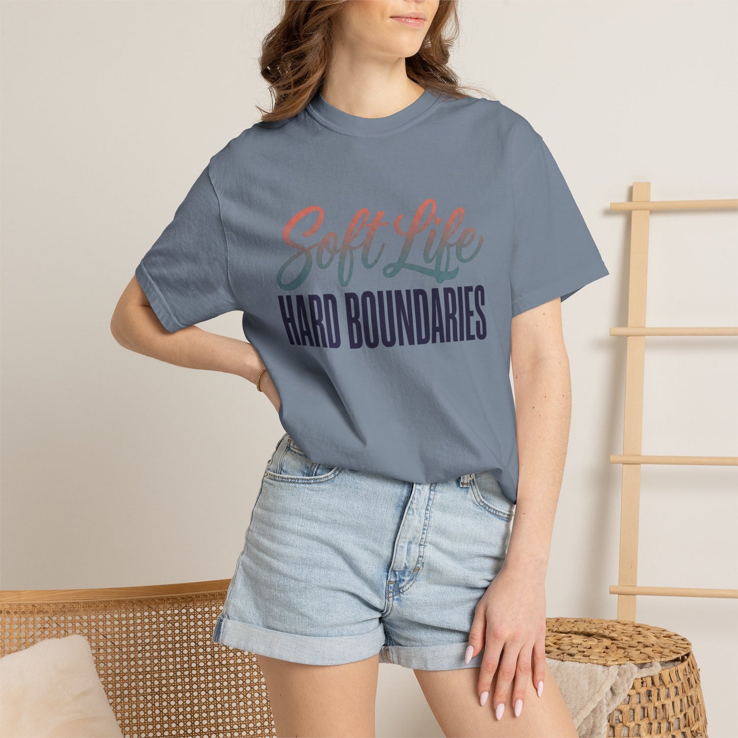 Soft Life, Hard Boundaries T-Shirt — Feminine Script Empowerment Tee