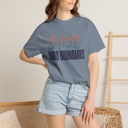 Soft Life, Hard Boundaries T-Shirt — Feminine Script Empowerment Tee
