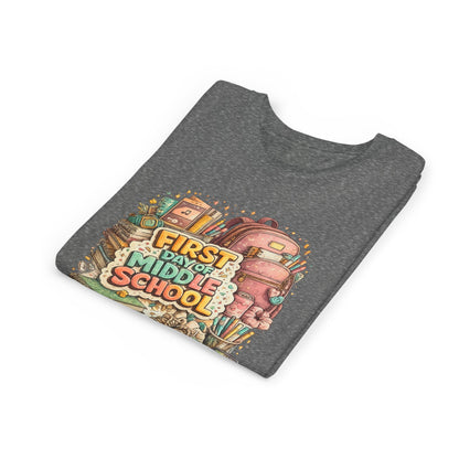 Youth Tee — "First Day of Middle School" Back-to-School Graphic Shirt