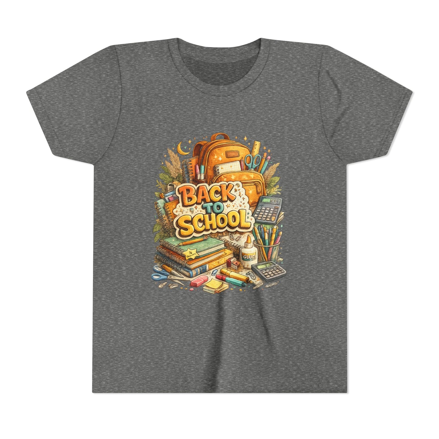 Youth Back to School Graphic Tee — 'Back to School' Backpack & Supplies Design