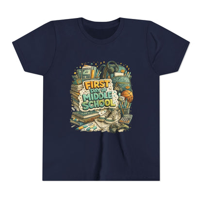Youth Tee — "First Day of Middle School" Back-to-School Graphic Shirt