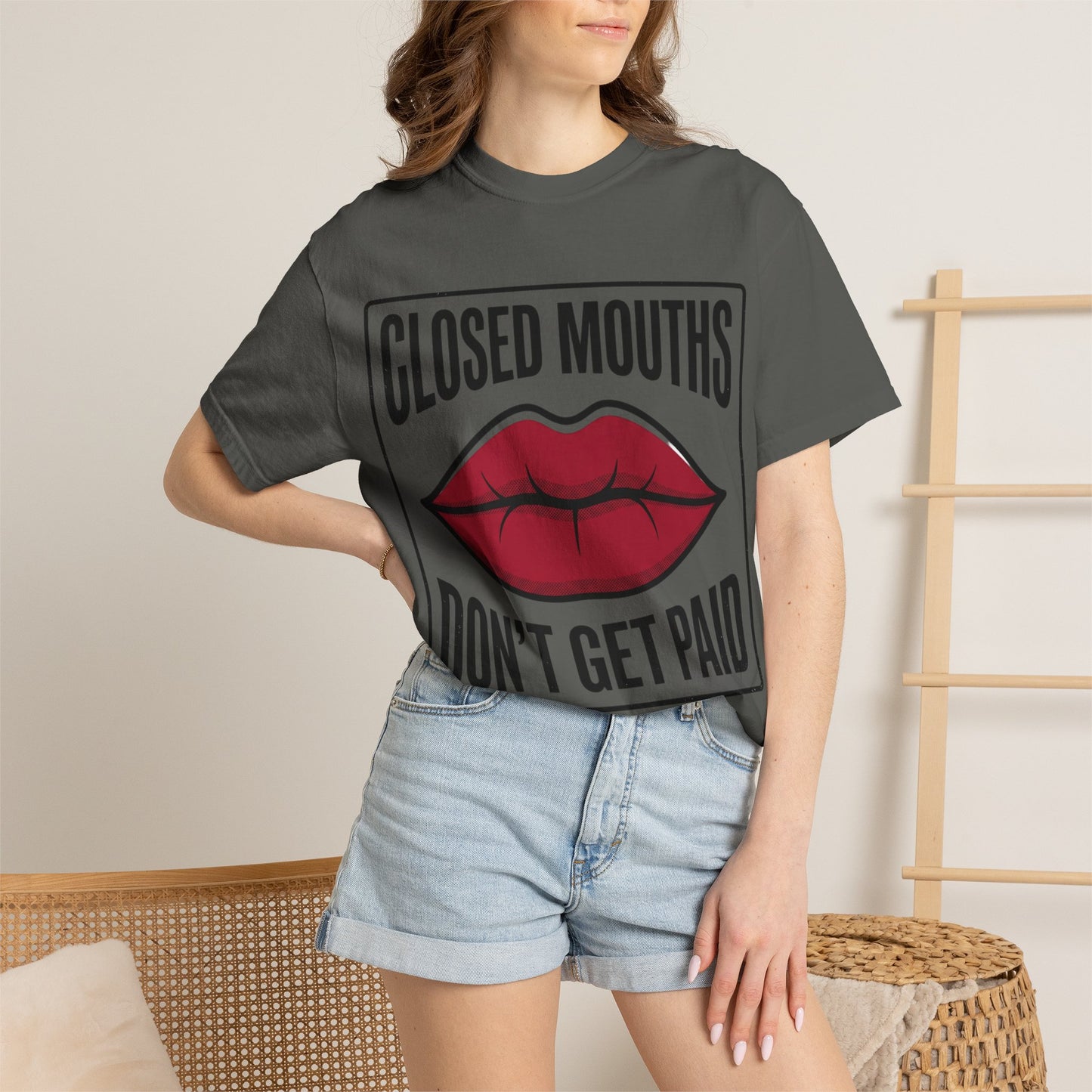 Graphic T-Shirt — "Closed Mouths Don’t Get Paid" Red Lips Statement Tee