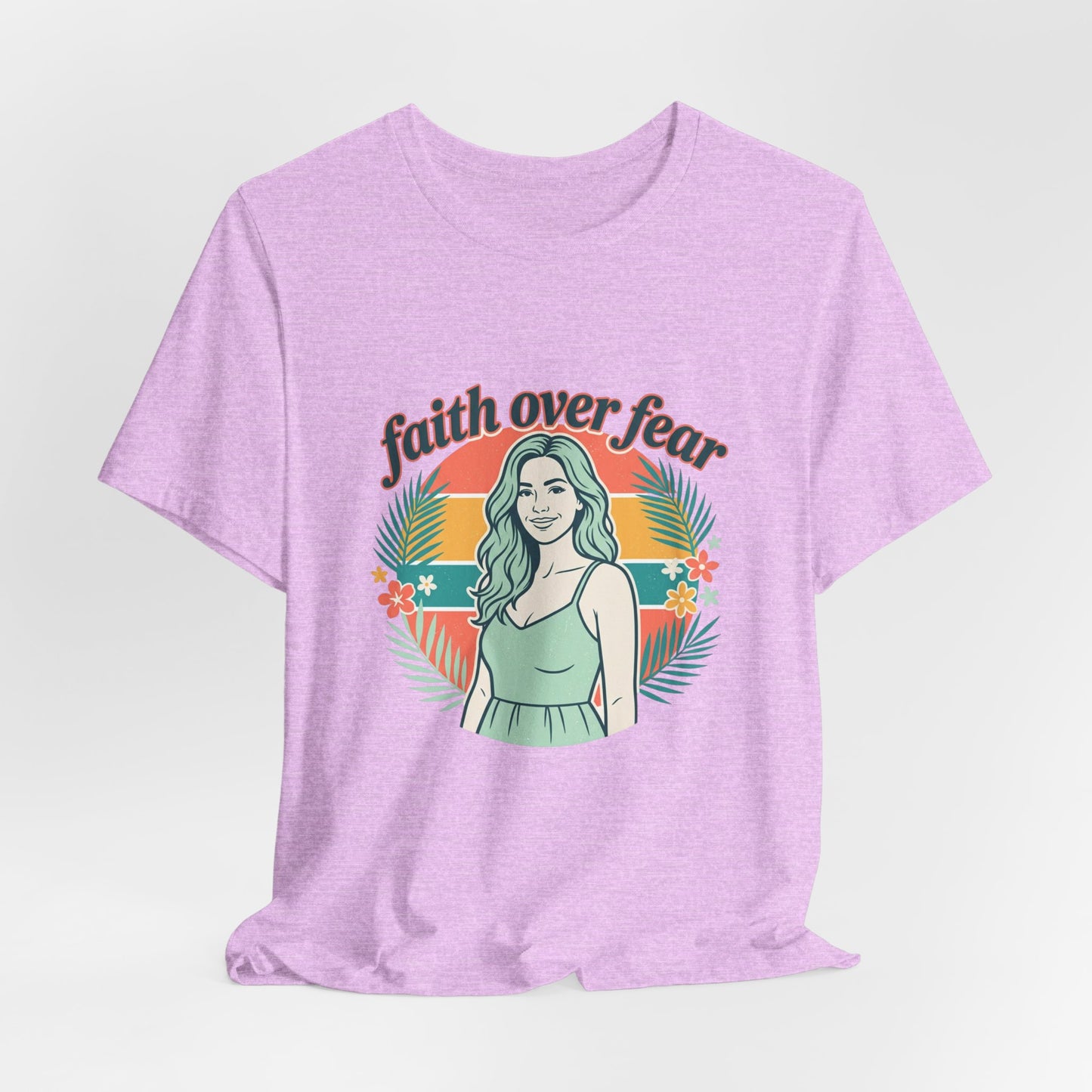 Faith Over Fear Graphic Tee — Retro Floral Christian T-Shirt