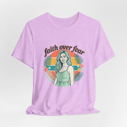Faith Over Fear Graphic Tee — Retro Floral Christian T-Shirt