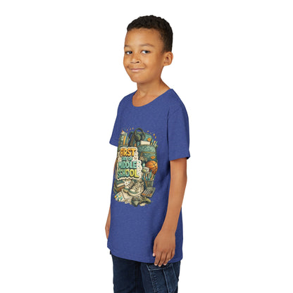 Youth Tee — "First Day of Middle School" Back-to-School Graphic Shirt