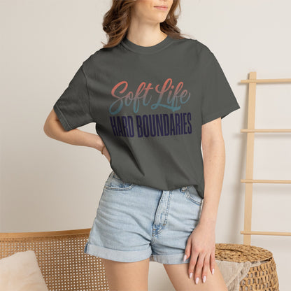 Soft Life, Hard Boundaries T-Shirt — Feminine Script Empowerment Tee