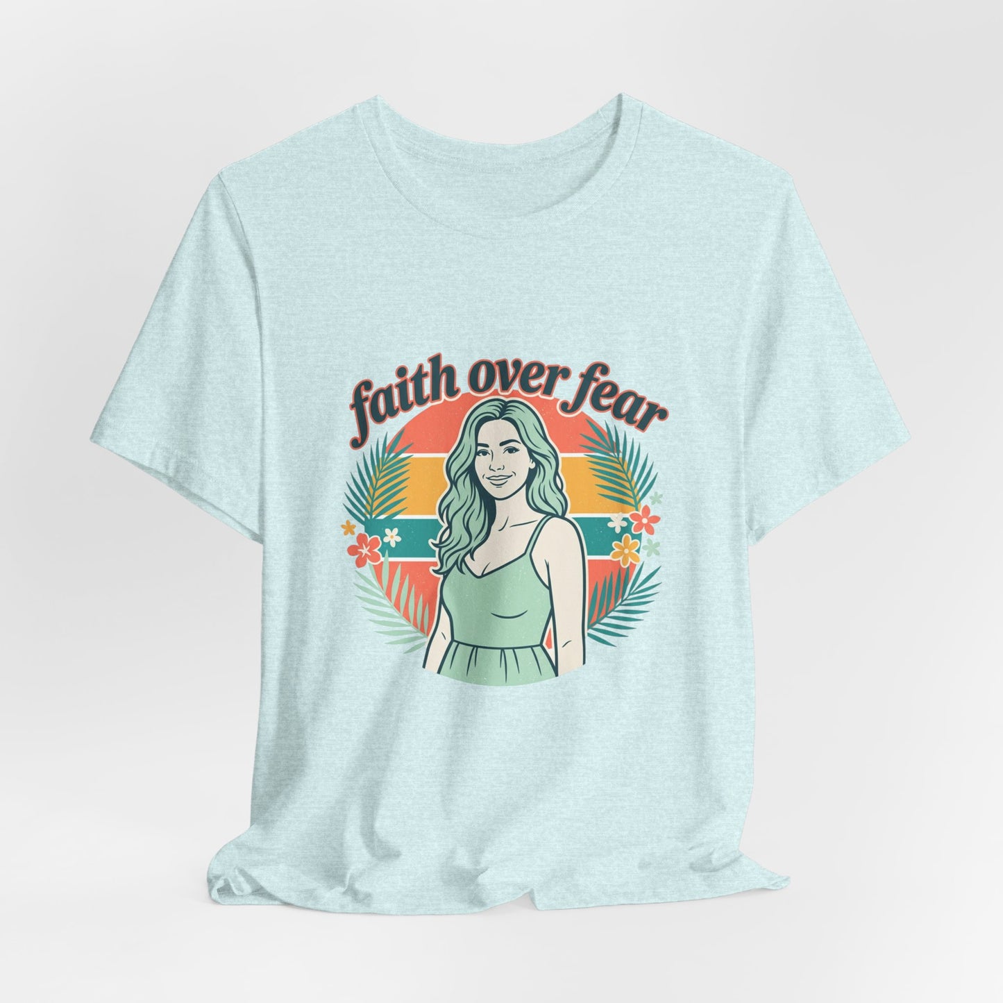 Faith Over Fear Graphic Tee — Retro Floral Christian T-Shirt