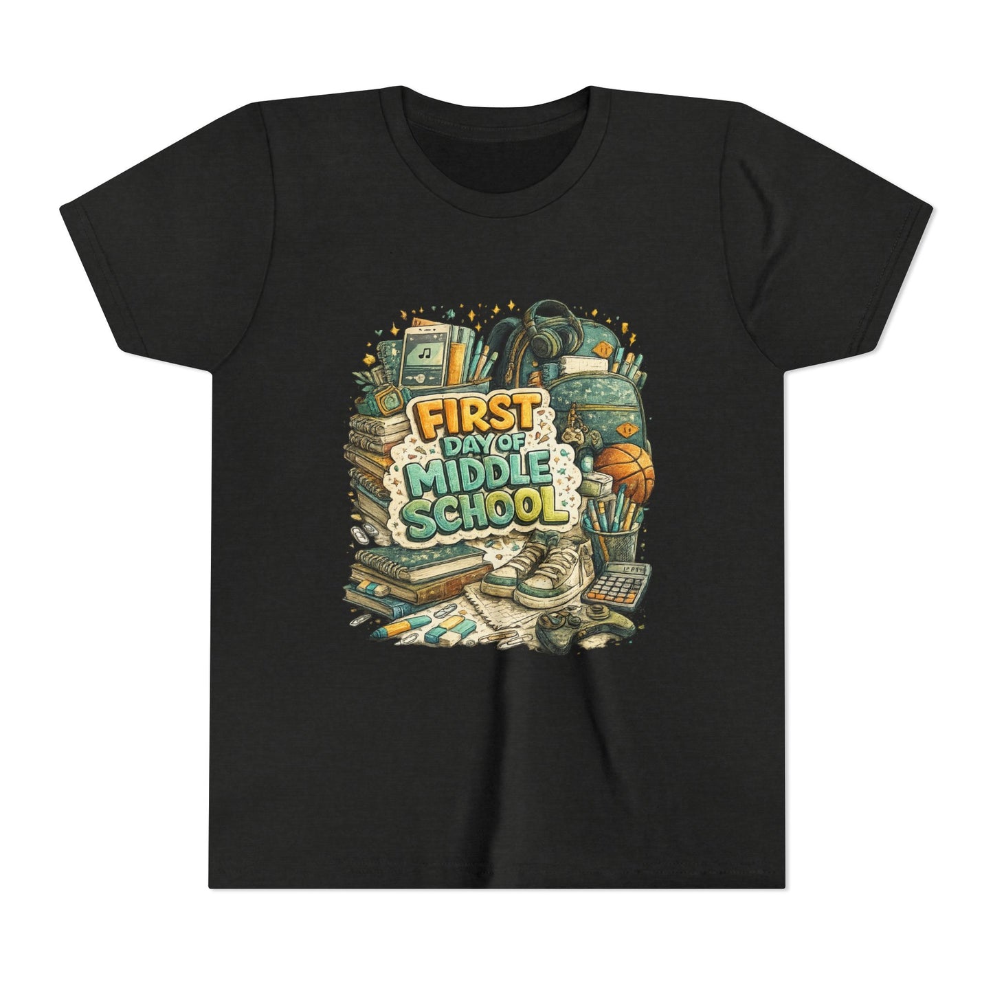 Youth Tee — "First Day of Middle School" Back-to-School Graphic Shirt