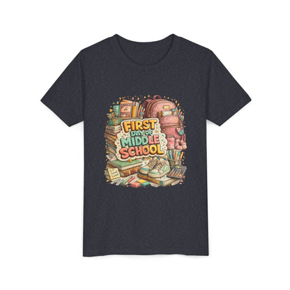 Youth Tee — "First Day of Middle School" Back-to-School Graphic Shirt