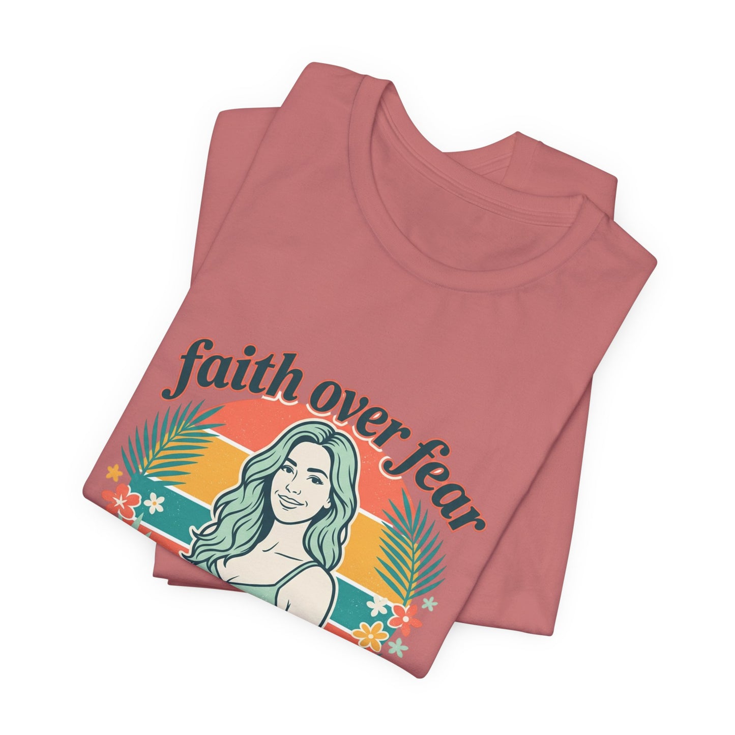 Faith Over Fear Graphic Tee — Retro Floral Christian T-Shirt