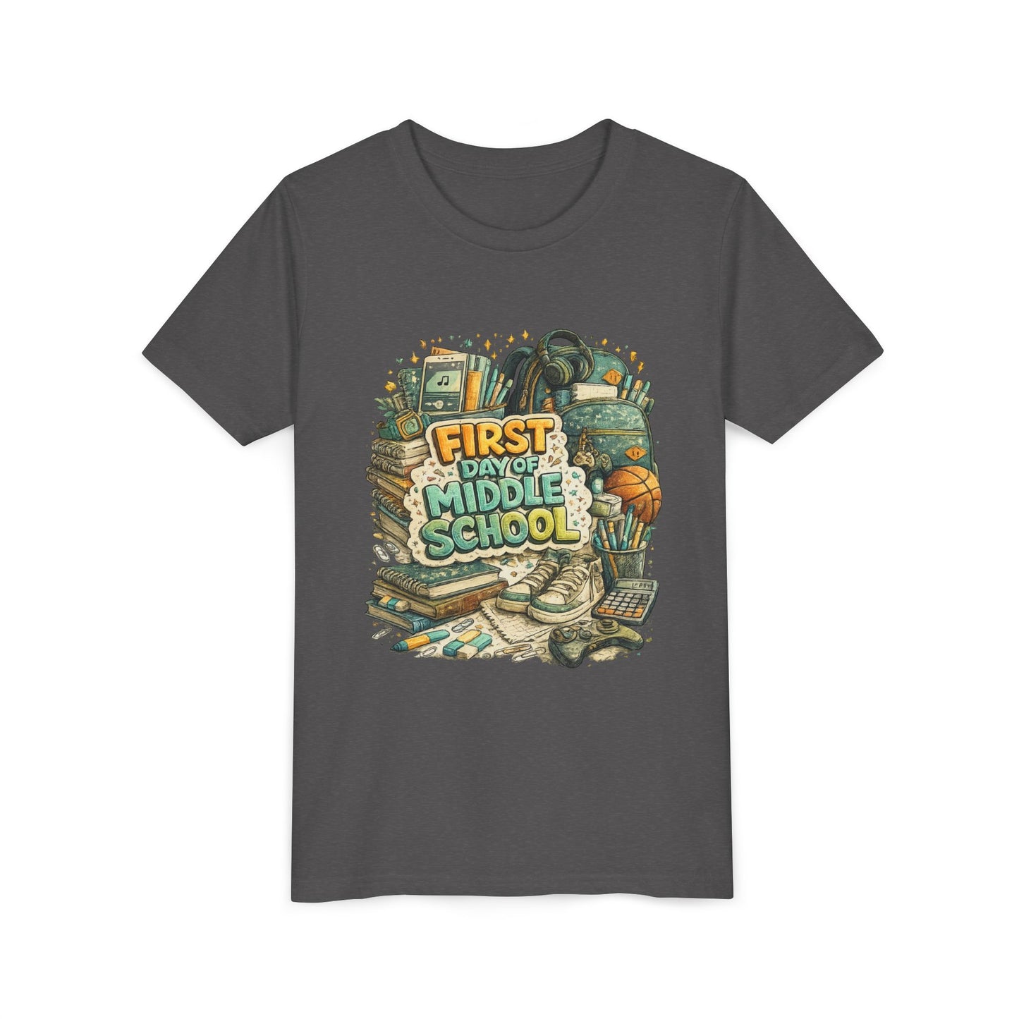 Youth Tee — "First Day of Middle School" Back-to-School Graphic Shirt