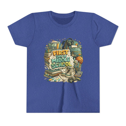 Youth Tee — "First Day of Middle School" Back-to-School Graphic Shirt