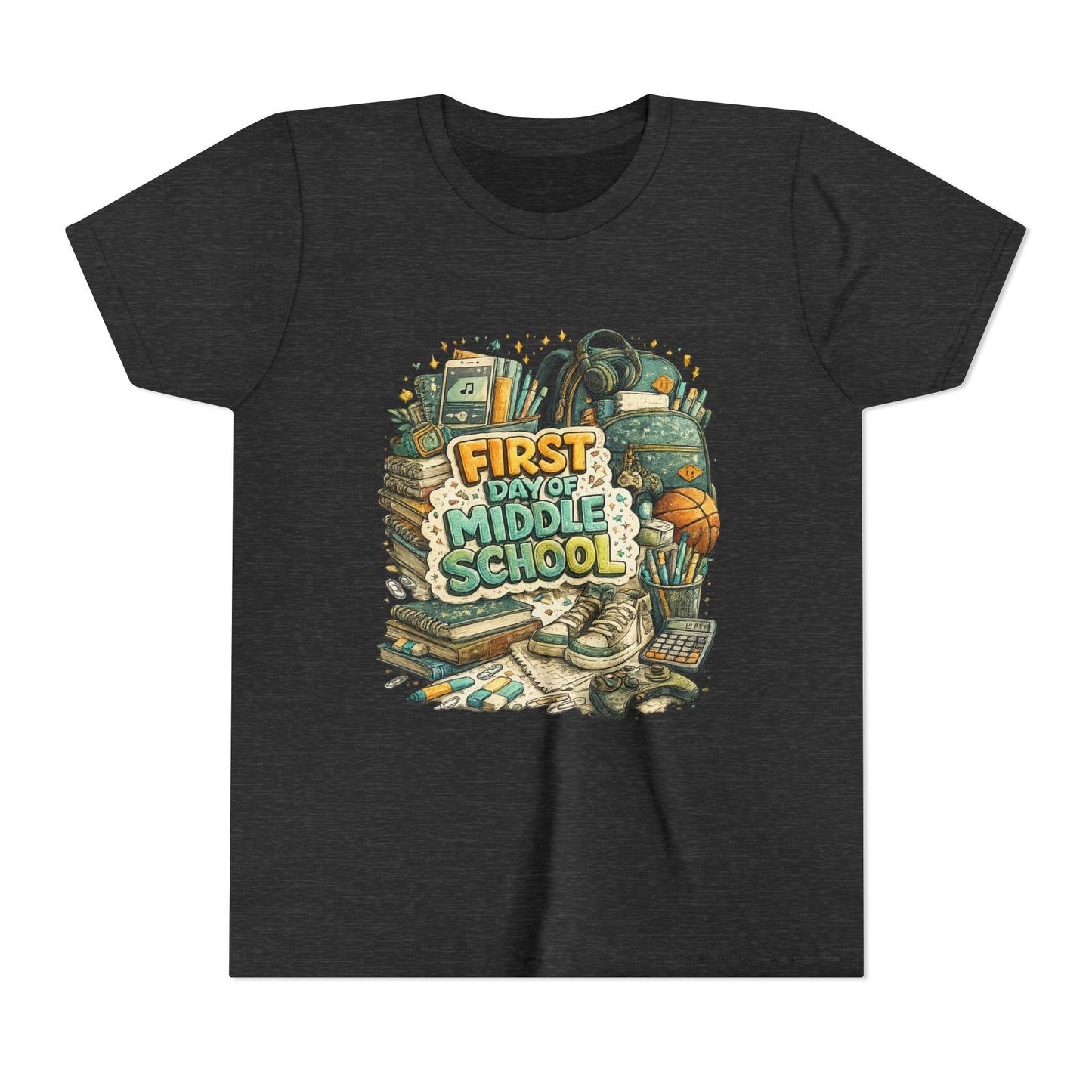 Youth Tee — "First Day of Middle School" Back-to-School Graphic Shirt