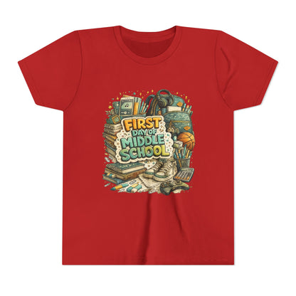 Youth Tee — "First Day of Middle School" Back-to-School Graphic Shirt