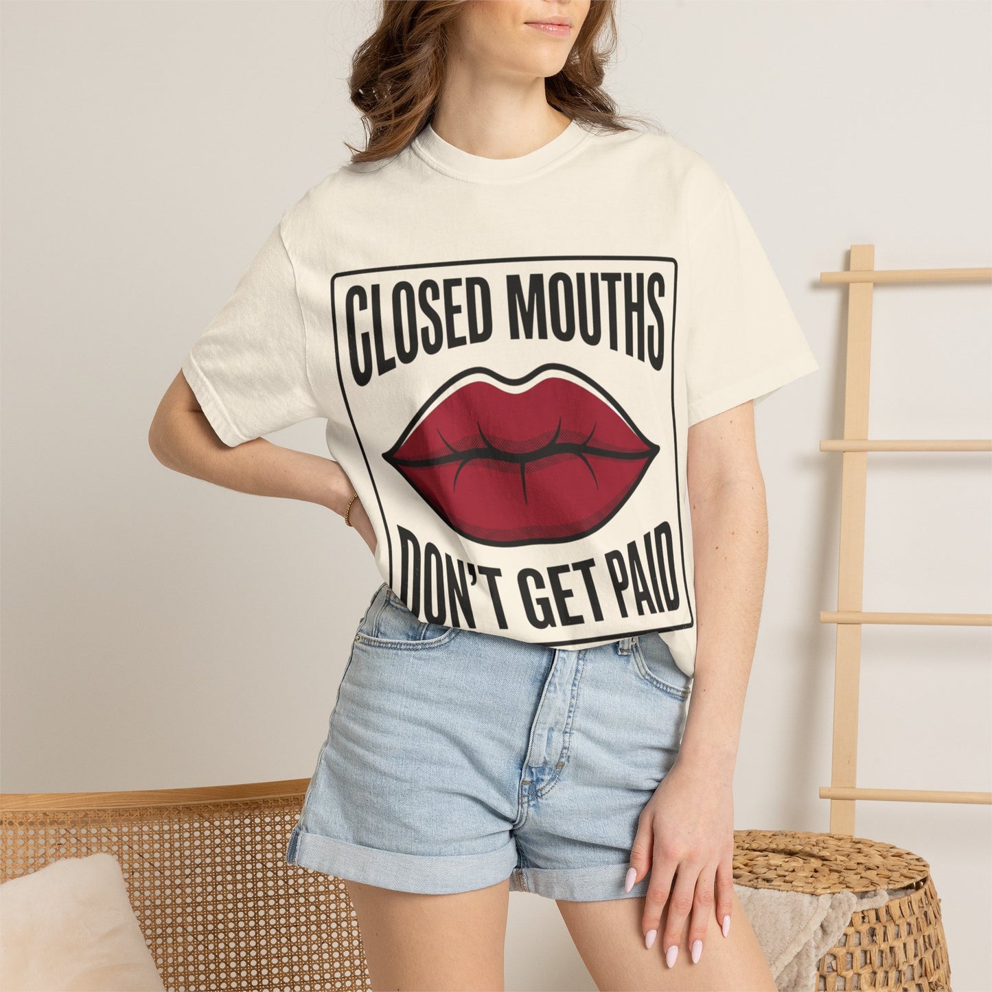 Graphic T-Shirt — "Closed Mouths Don’t Get Paid" Red Lips Statement Tee