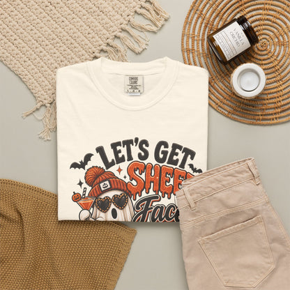 Halloween Ghost Dog T-Shirt — "Let’s Get Sheet Faced" Pumpkin Party Tee