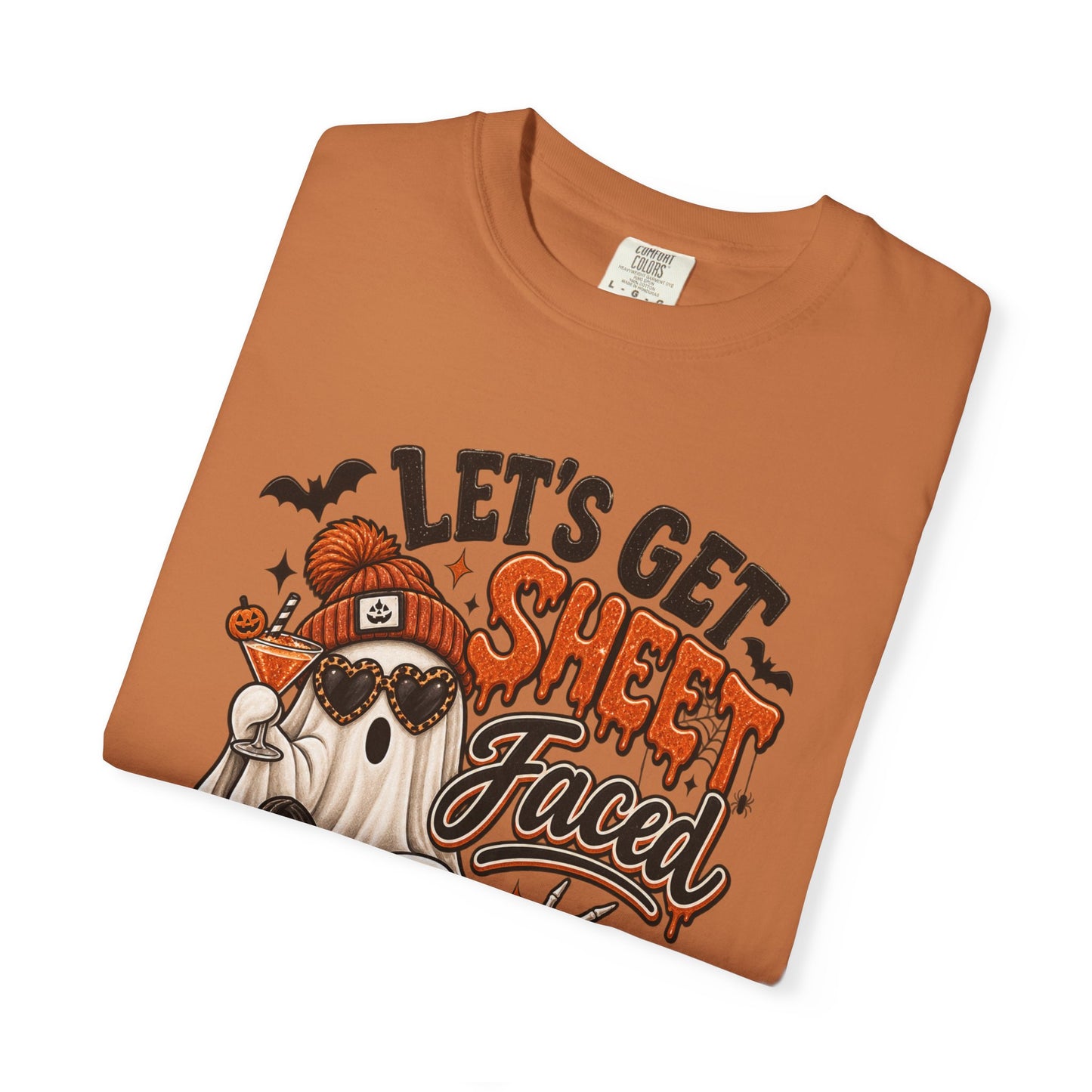Halloween Ghost Dog T-Shirt — "Let’s Get Sheet Faced" Pumpkin Party Tee