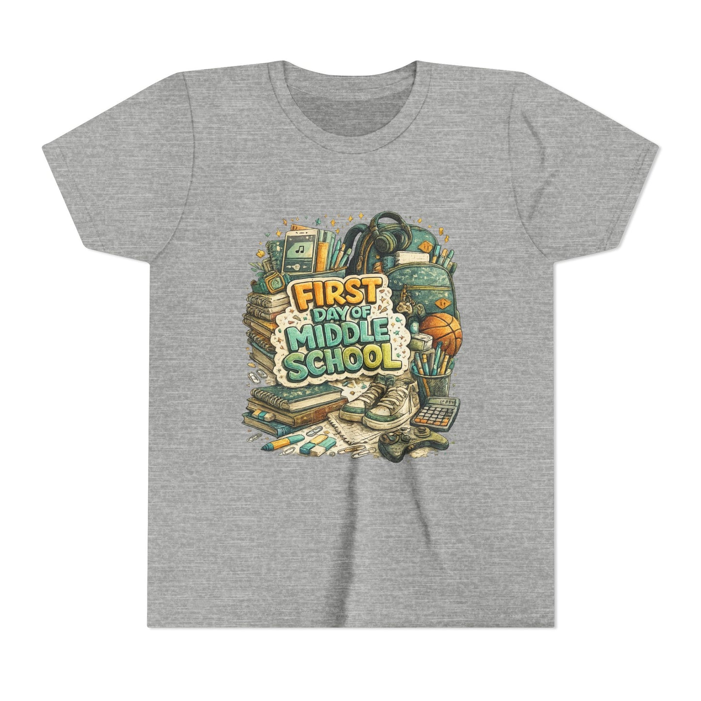 Youth Tee — "First Day of Middle School" Back-to-School Graphic Shirt