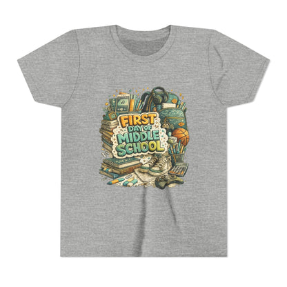 Youth Tee — "First Day of Middle School" Back-to-School Graphic Shirt
