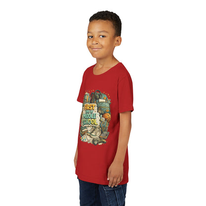Youth Tee — "First Day of Middle School" Back-to-School Graphic Shirt