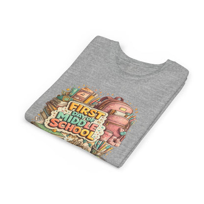 Youth Tee — "First Day of Middle School" Back-to-School Graphic Shirt