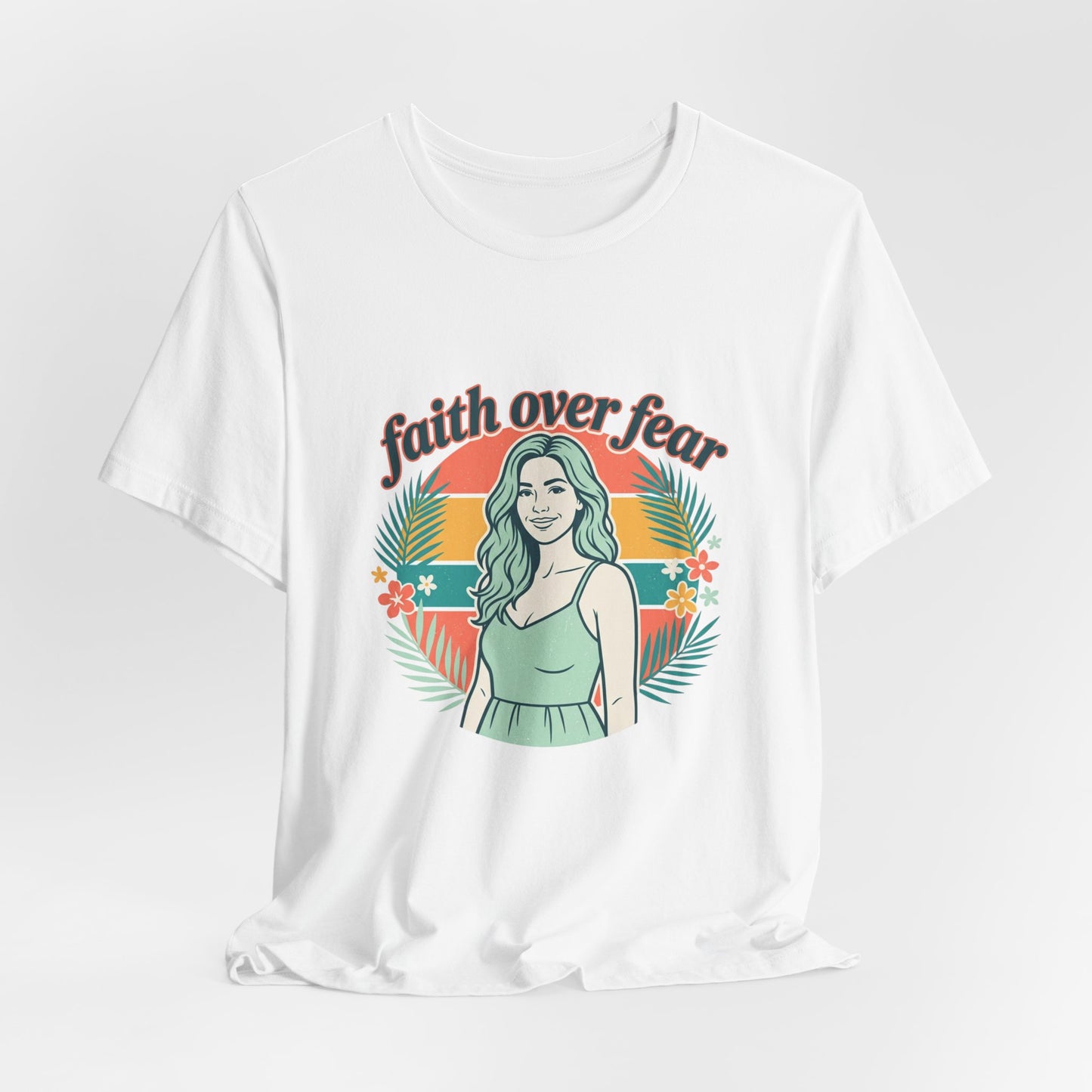 Faith Over Fear Graphic Tee — Retro Floral Christian T-Shirt