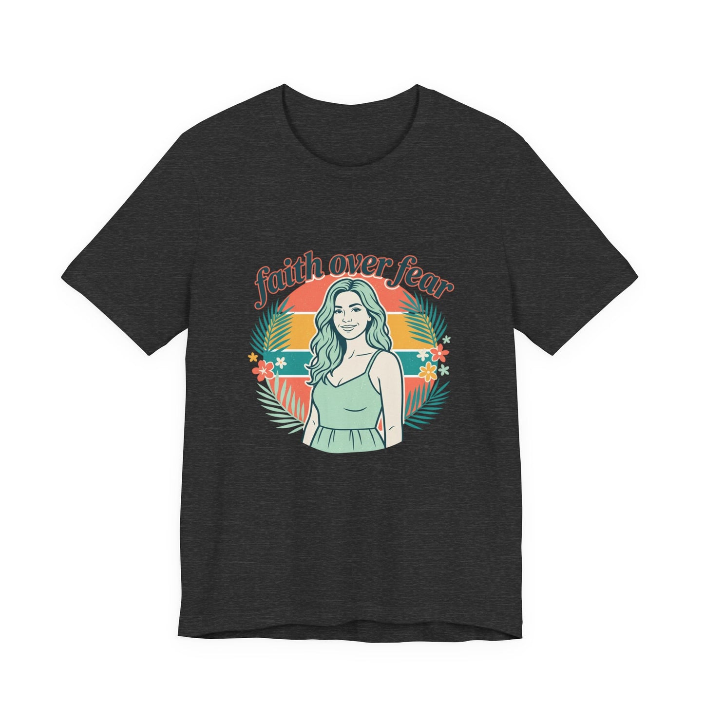 Faith Over Fear Graphic Tee — Retro Floral Christian T-Shirt