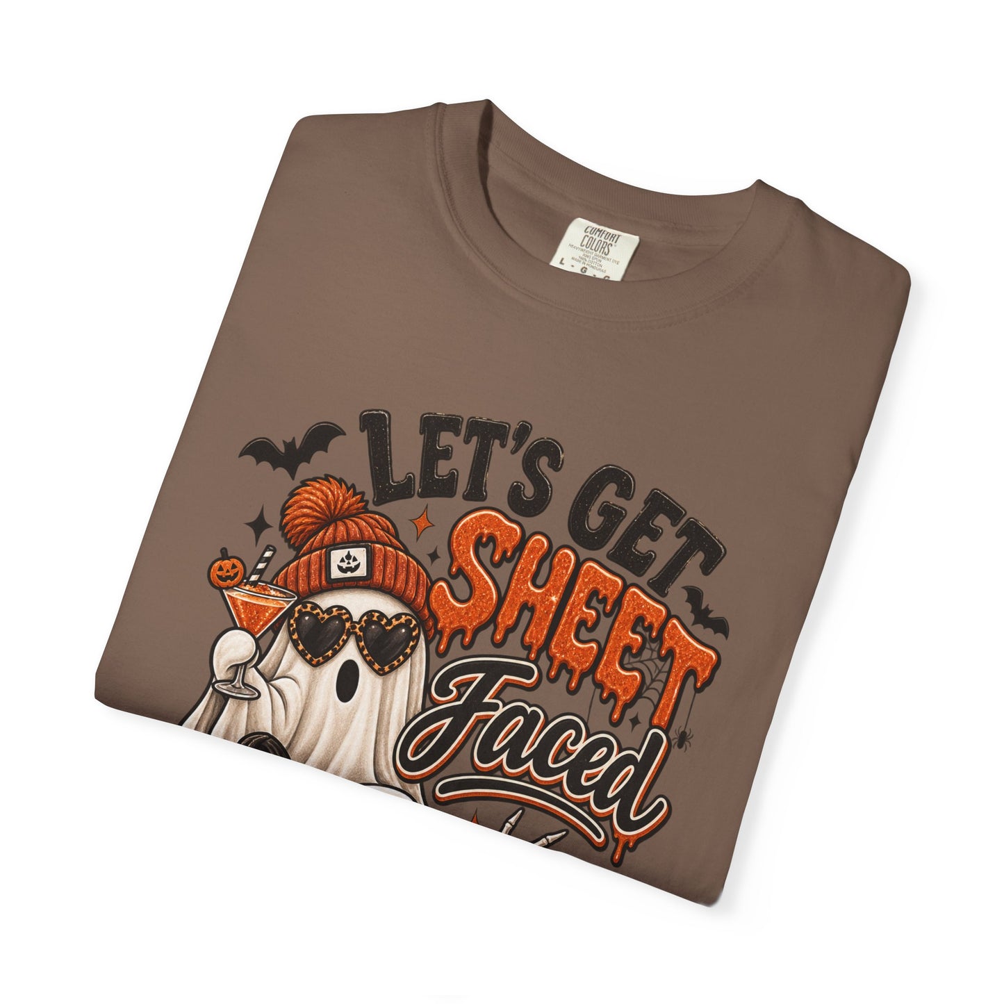 Halloween Ghost Dog T-Shirt — "Let’s Get Sheet Faced" Pumpkin Party Tee