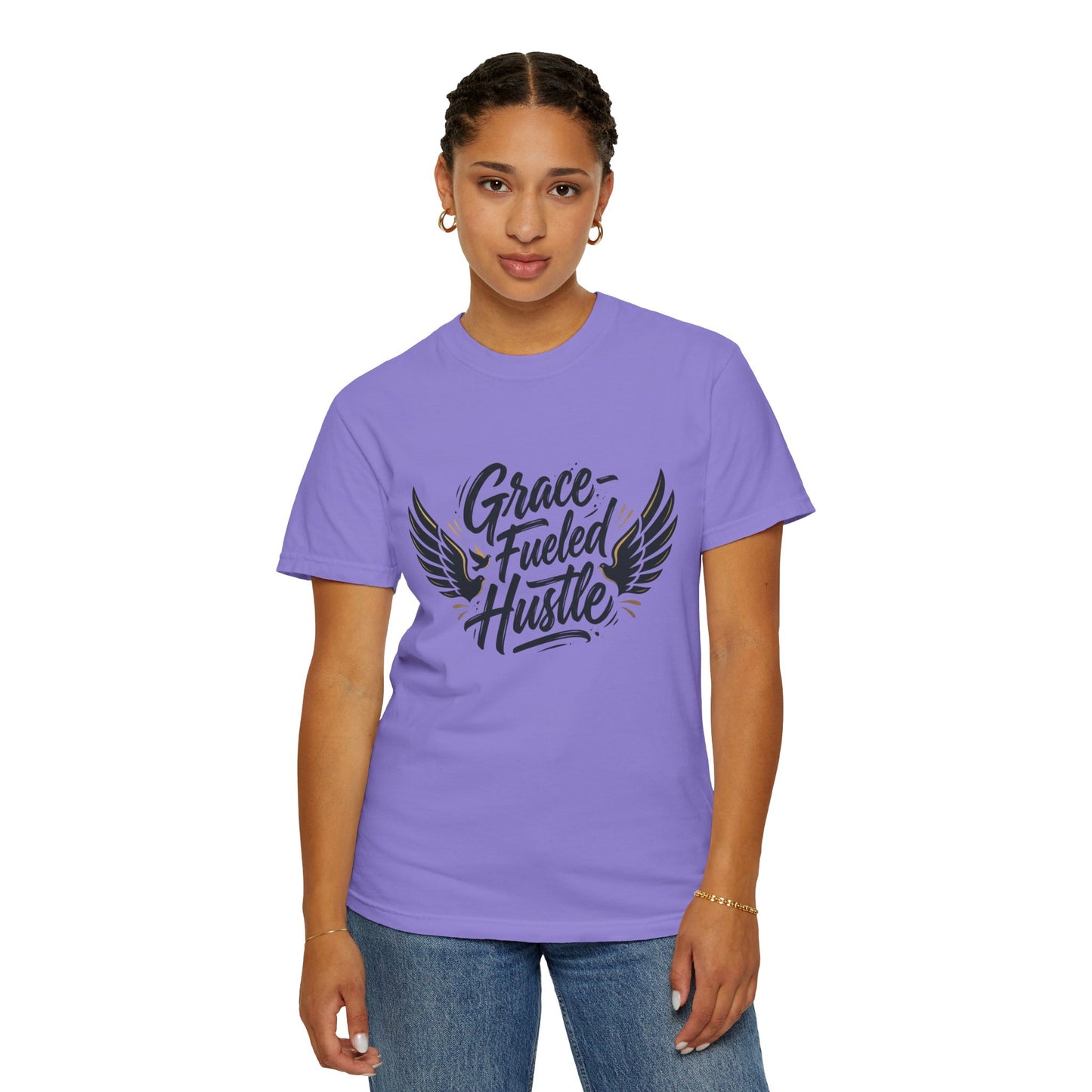 Grace-Fueled Hustle T-Shirt — Inspirational Christian Graphic Tee with Wings