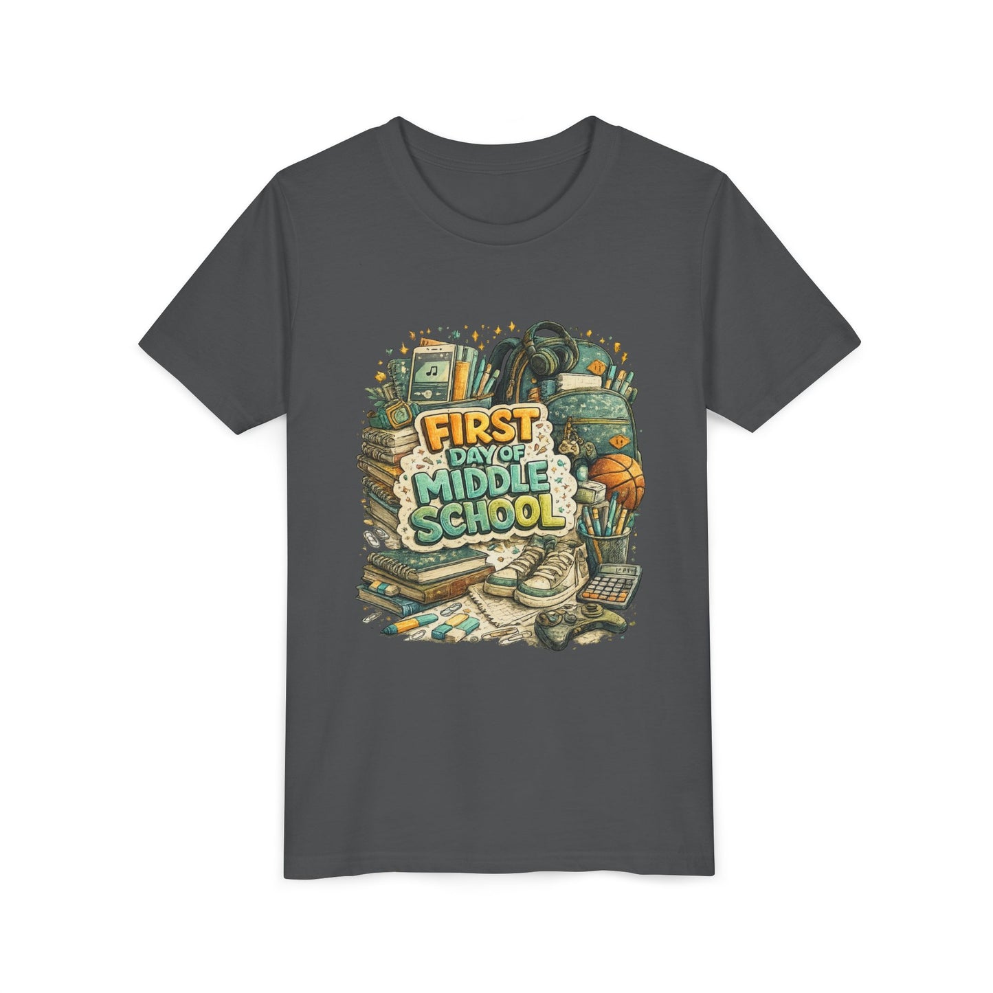 Youth Tee — "First Day of Middle School" Back-to-School Graphic Shirt