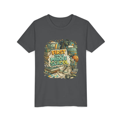 Youth Tee — "First Day of Middle School" Back-to-School Graphic Shirt