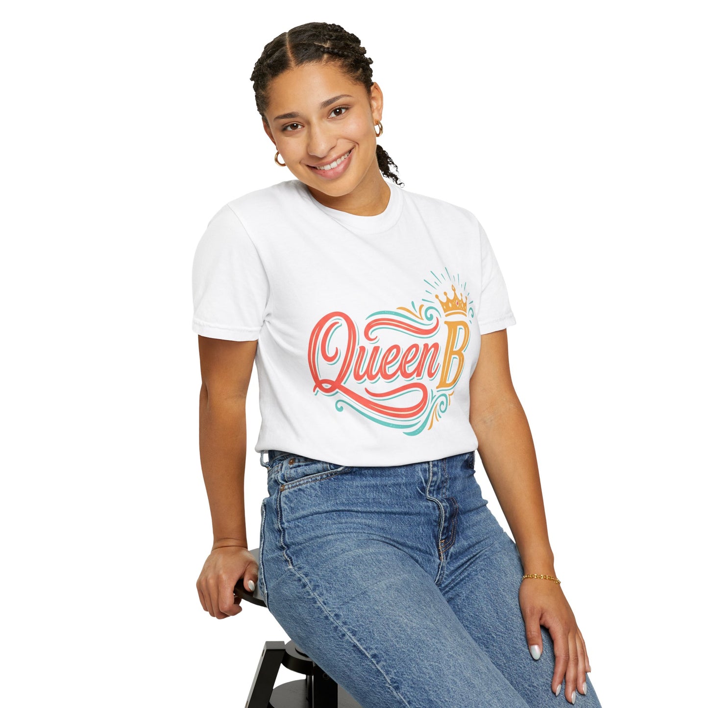 Queen B T-Shirt — Colorful Script Graphic Tee with Crown