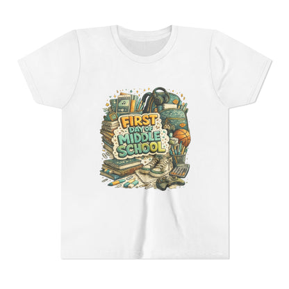 Youth Tee — "First Day of Middle School" Back-to-School Graphic Shirt