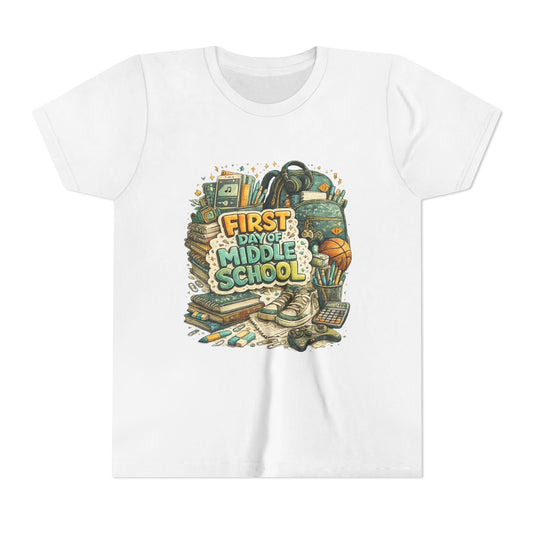 Youth Tee — "First Day of Middle School" Back-to-School Graphic Shirt