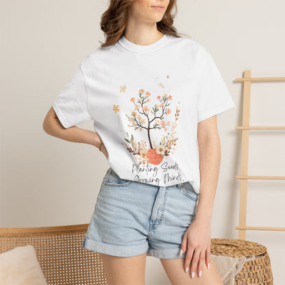 Floral Tree Tee — "Planting Seeds, Growing Hearts" Graphic T-Shirt