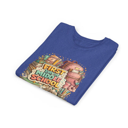 Youth Tee — "First Day of Middle School" Back-to-School Graphic Shirt