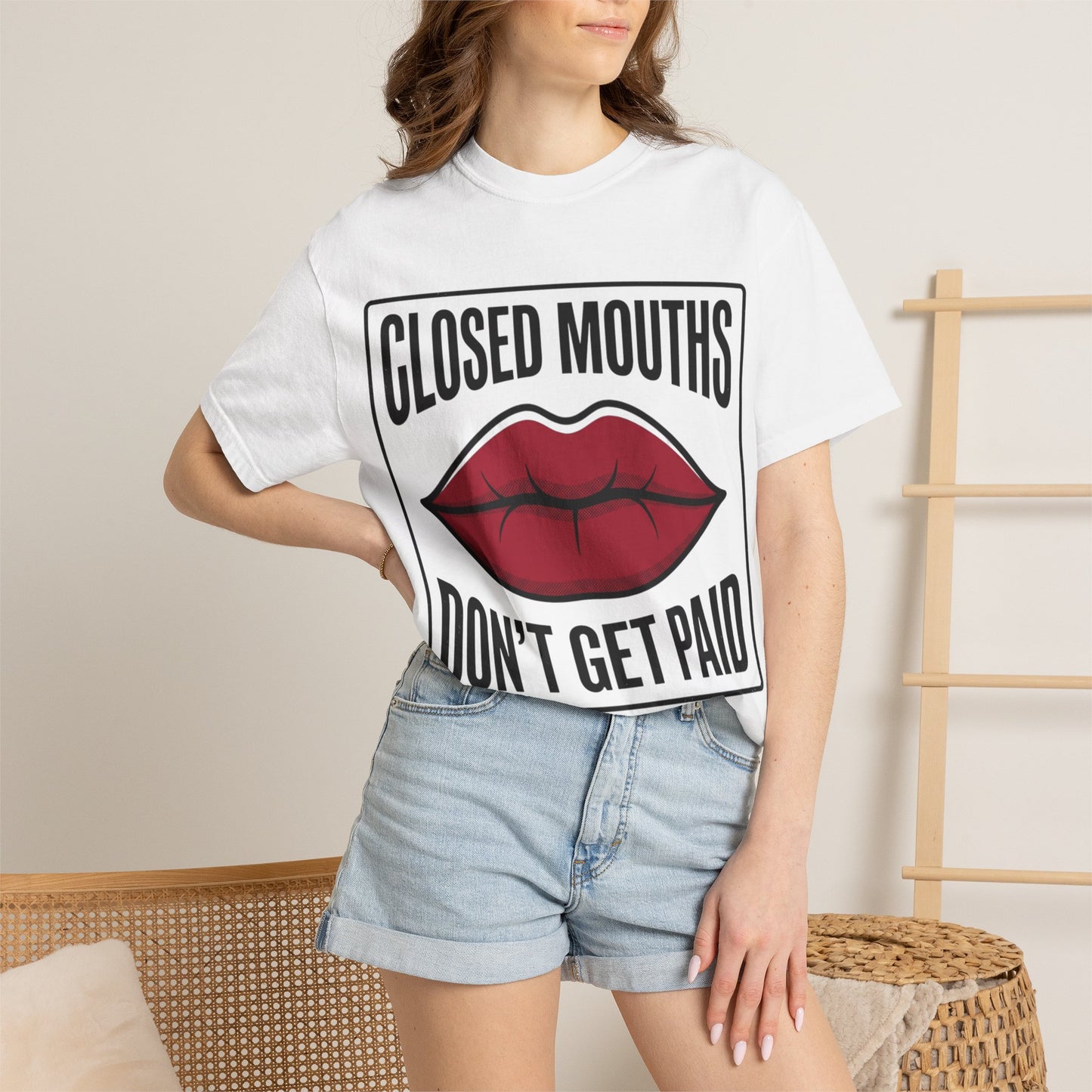 Graphic T-Shirt — "Closed Mouths Don’t Get Paid" Red Lips Statement Tee