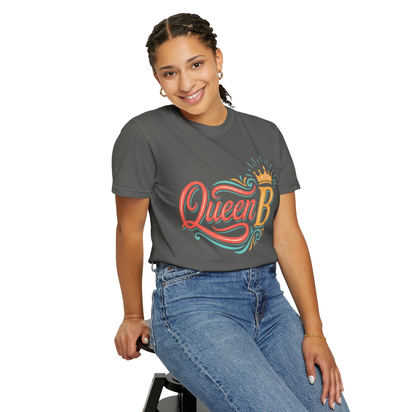 Queen B T-Shirt — Colorful Script Graphic Tee with Crown