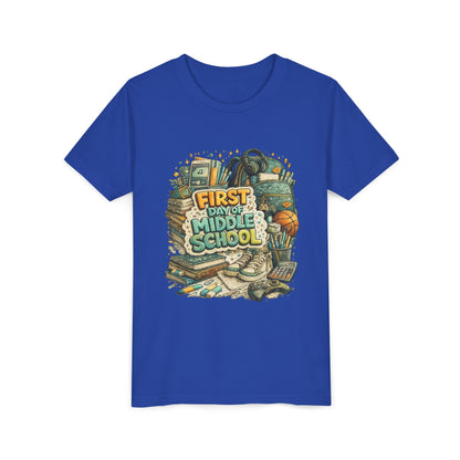 Youth Tee — "First Day of Middle School" Back-to-School Graphic Shirt