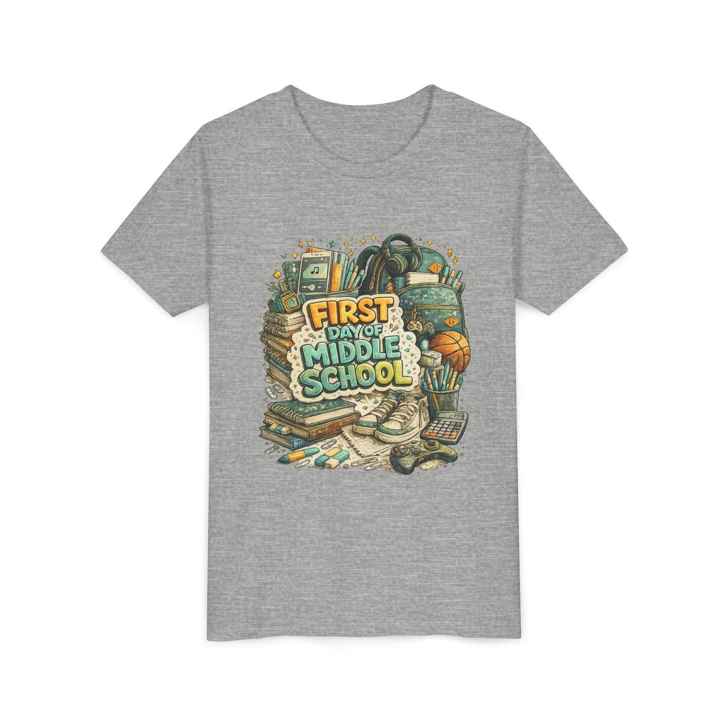 Youth Tee — "First Day of Middle School" Back-to-School Graphic Shirt