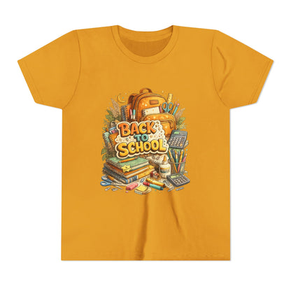 Youth Back to School Graphic Tee — 'Back to School' Backpack & Supplies Design
