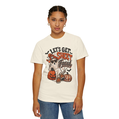 Halloween Ghost Dog T-Shirt — "Let’s Get Sheet Faced" Pumpkin Party Tee