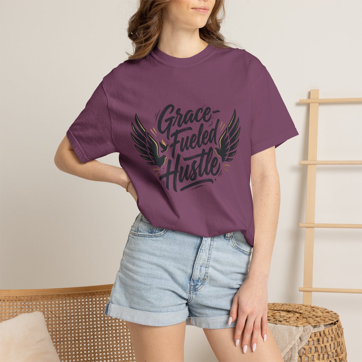 Grace-Fueled Hustle T-Shirt — Inspirational Christian Graphic Tee with Wings